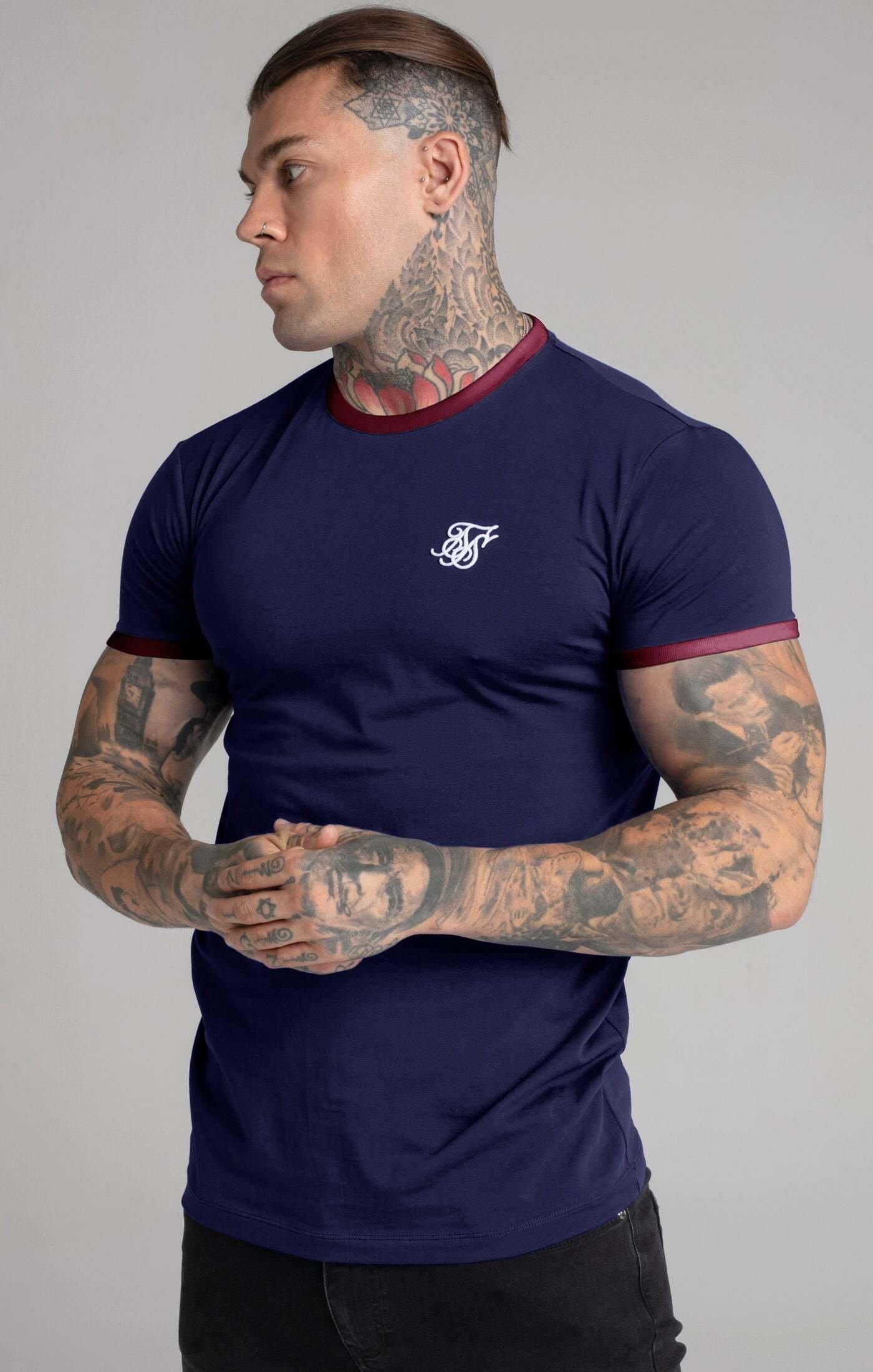 Sik Silk  T-Shirts Navy Short Sleeve Ringer T-Shirt 