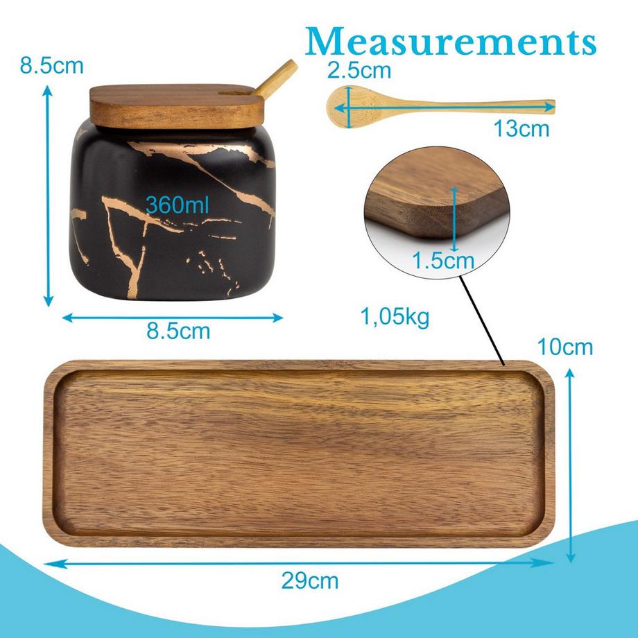 Intirilife Sucrier set de 3 pièces avec couvercle et cuillère  