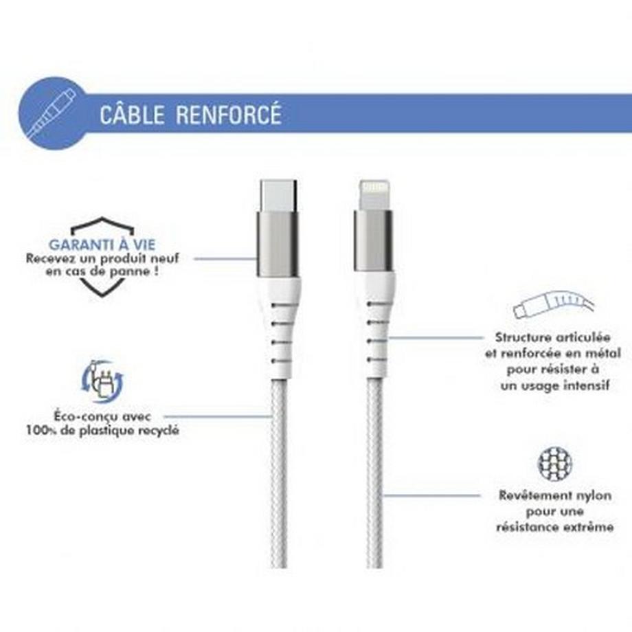Force Power  Kabel verstärkt USB-C/Lightning 3m - 3A 