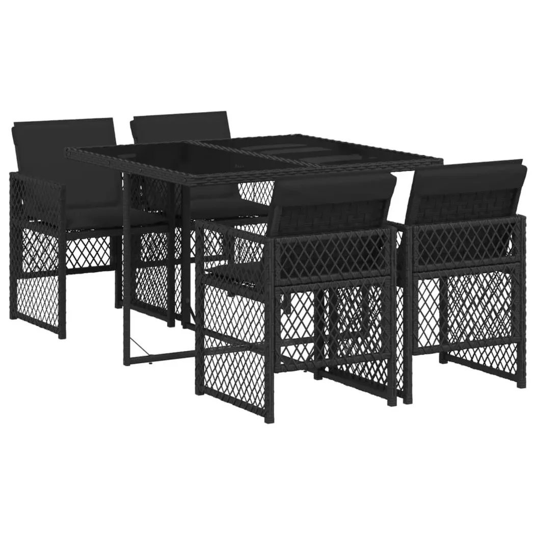 vidaXL Ensemble à manger de jardin coussins 5pcs noir résine tressée