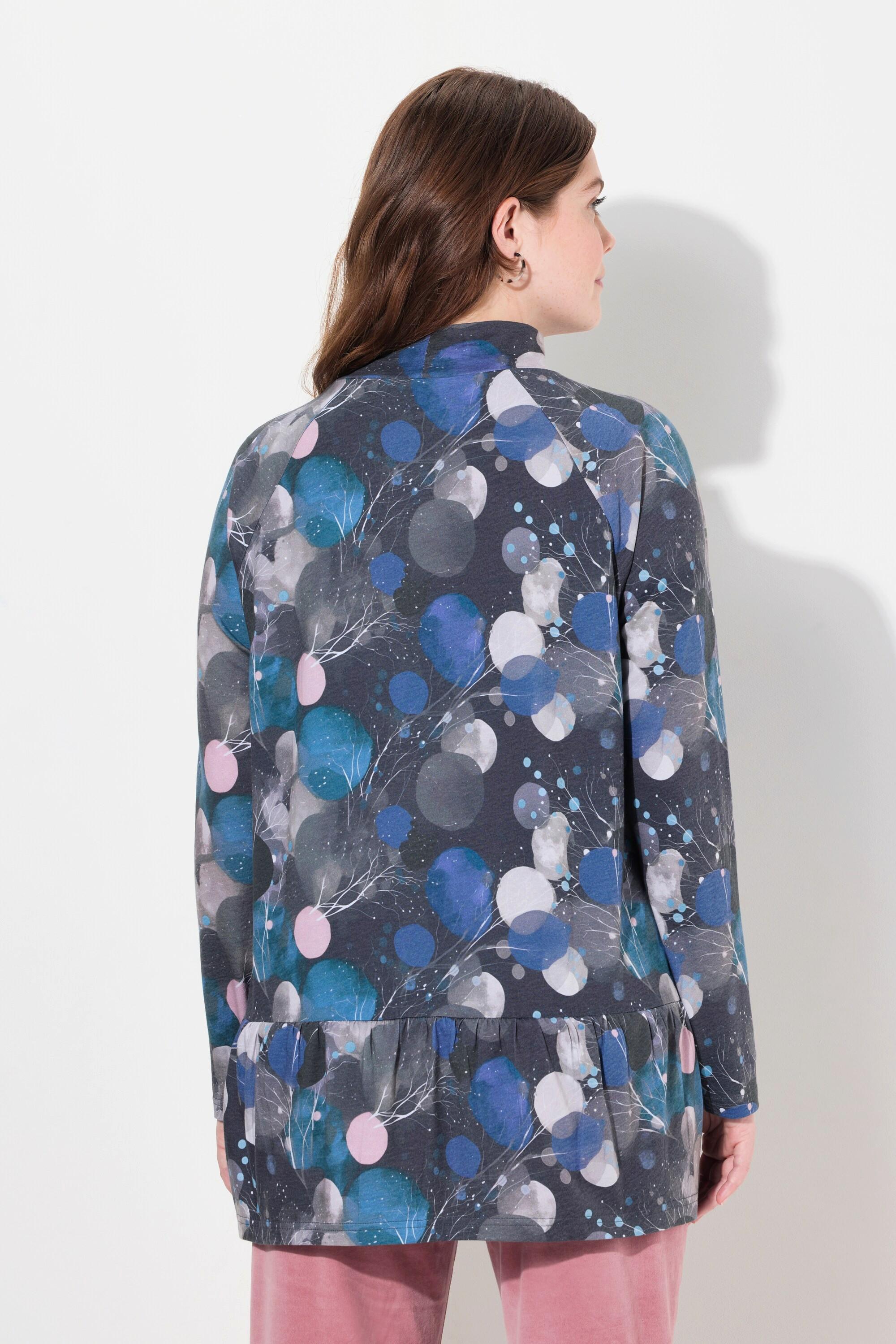 Ulla Popken T-shirt long Ligne A Col montant Manches longues Coton bio  