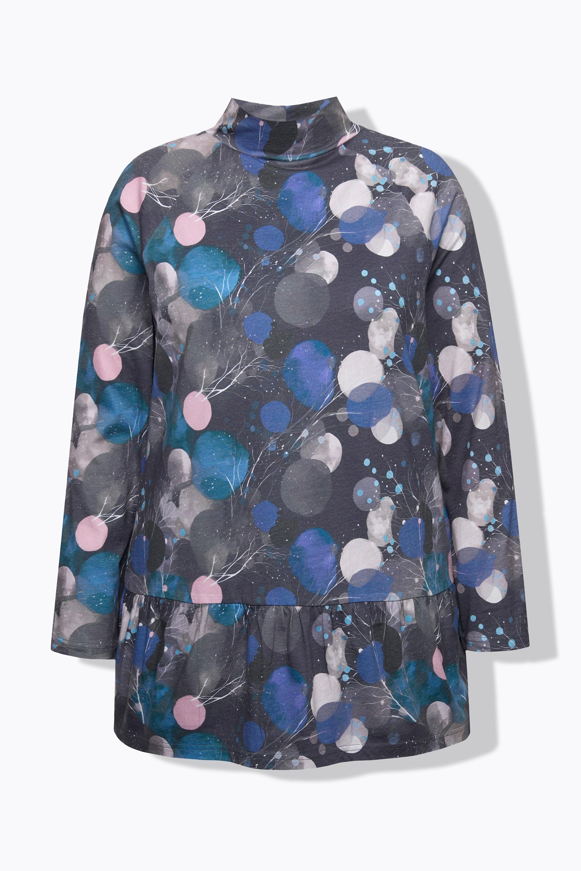 Ulla Popken T-shirt long Ligne A Col montant Manches longues Coton bio  