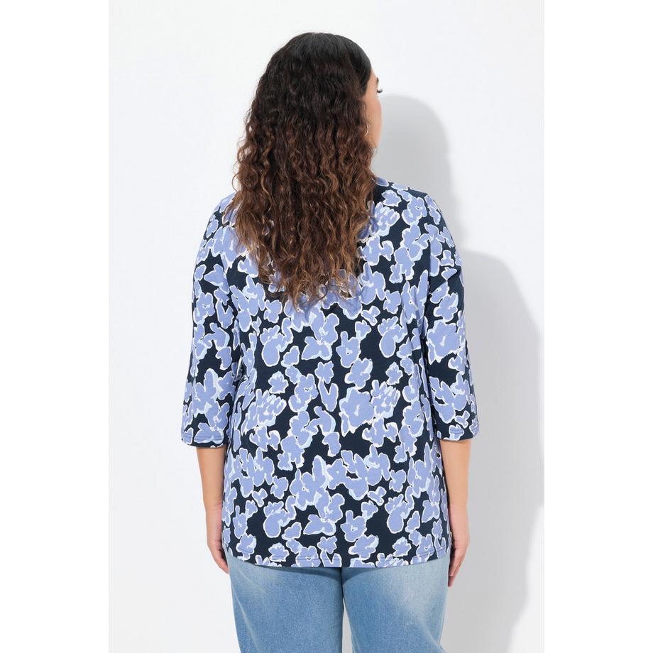 Ulla Popken T-shirt Imprimé Coupe Évasée Col en V Manches 3/4  