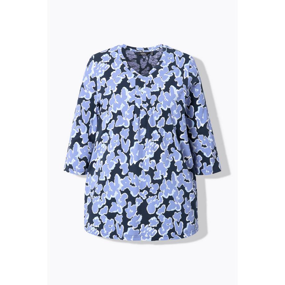 Ulla Popken T-shirt Imprimé Coupe Évasée Col en V Manches 3/4  