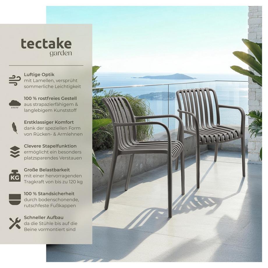 Tectake Gartenstühle Alcudia wetterfest und UV-beständig platzsparend stapelbar 6er Set  