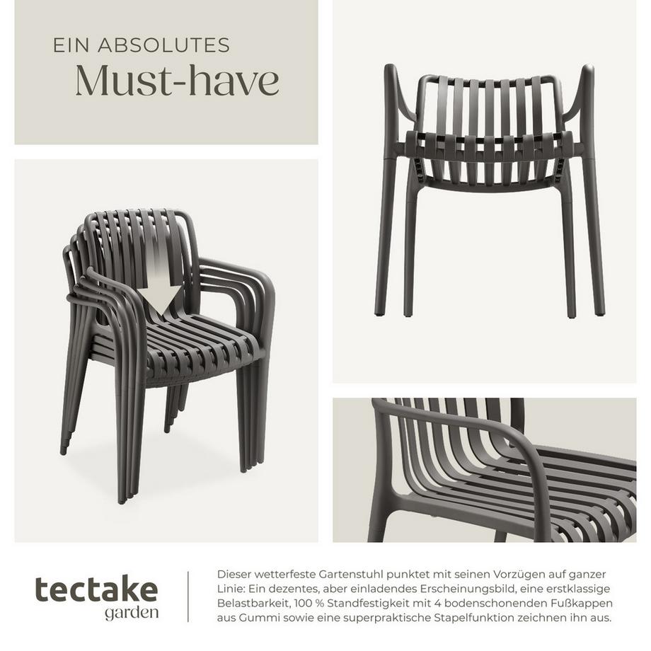 Tectake Gartenstühle Alcudia wetterfest und UV-beständig platzsparend stapelbar 6er Set  