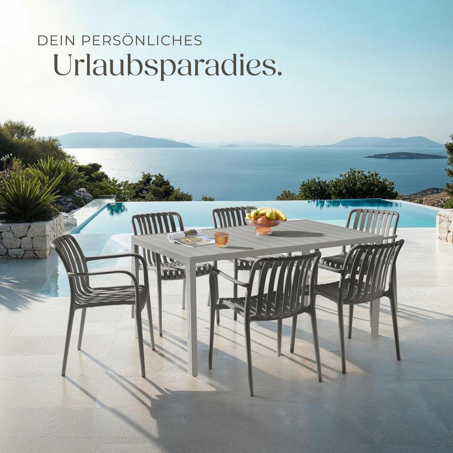 Tectake Gartenstühle Alcudia wetterfest und UV-beständig platzsparend stapelbar 6er Set  