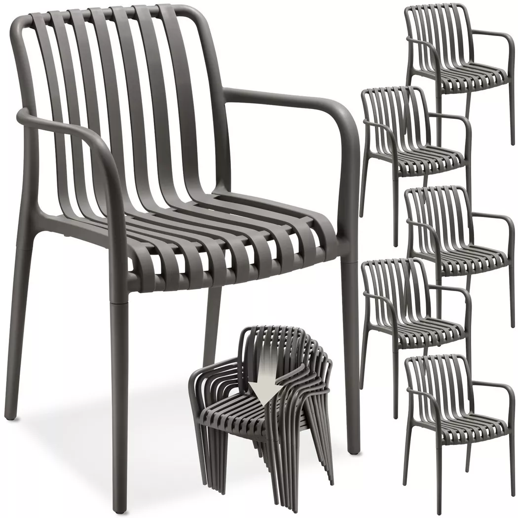 Tectake - chaises de jardin Alcudia résistant aux intempéries et aux UV Lot de 6, 6 Stück, Anthracite