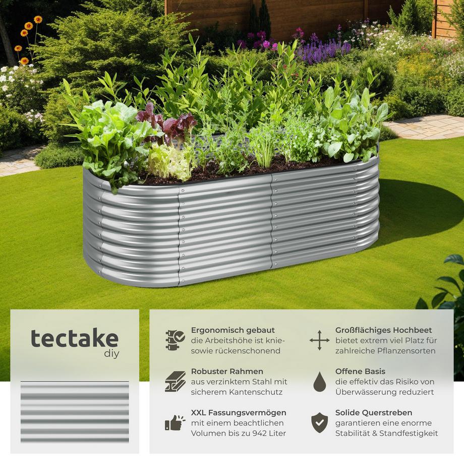 Tectake Hochbeet Flormma aus verzinktem Stahl 942 Liter Fassungsvermögen  