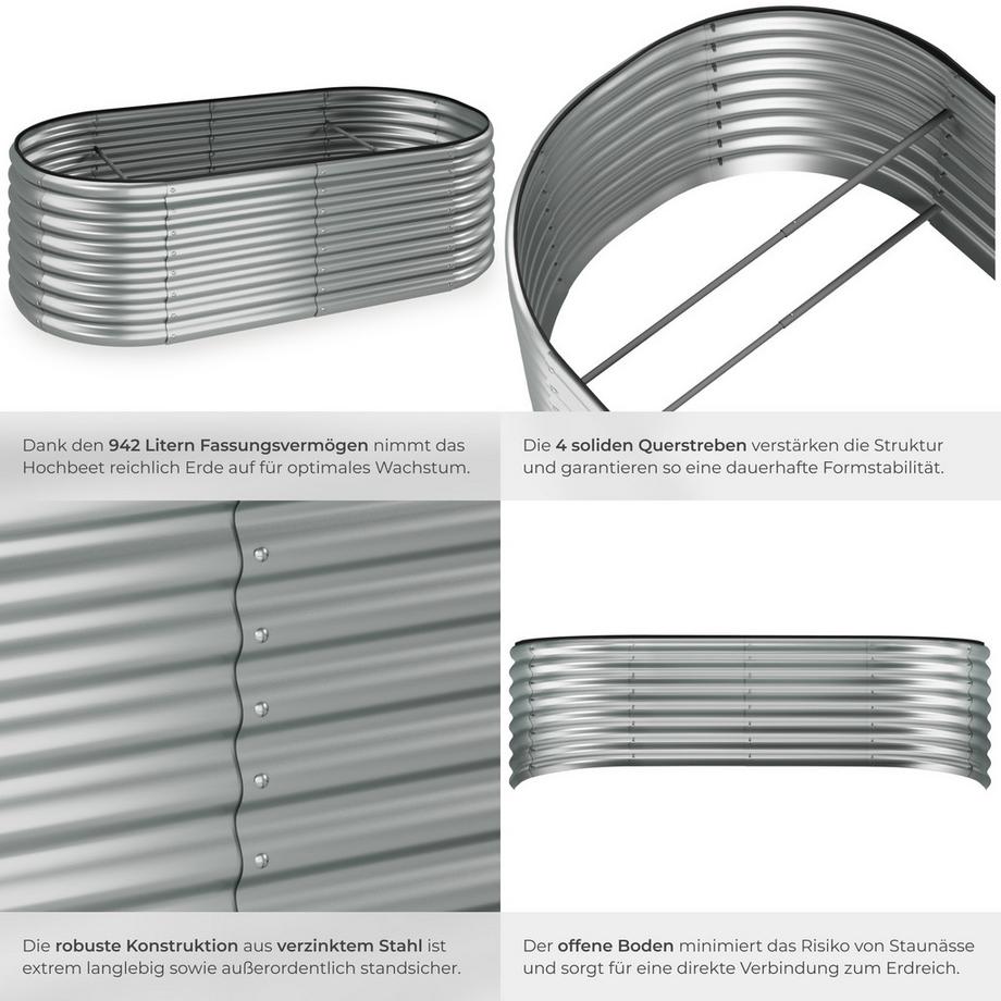Tectake Hochbeet Flormma aus verzinktem Stahl 942 Liter Fassungsvermögen  