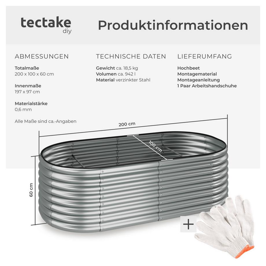 Tectake Hochbeet Flormma aus verzinktem Stahl 942 Liter Fassungsvermögen  