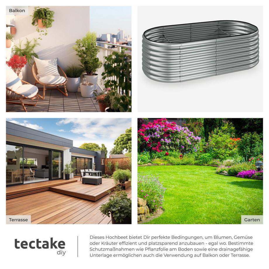 Tectake Hochbeet Flormma aus verzinktem Stahl 942 Liter Fassungsvermögen  