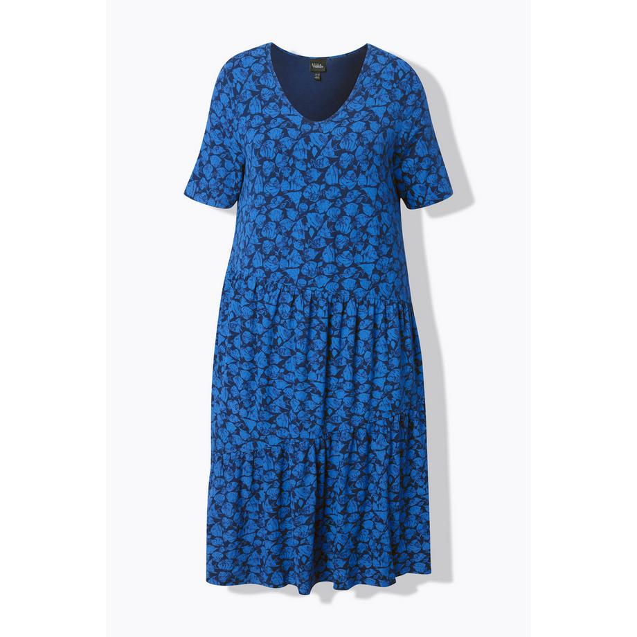 Ulla Popken Jerseykleid Volants A-Linie V-Ausschnitt Halbarm  