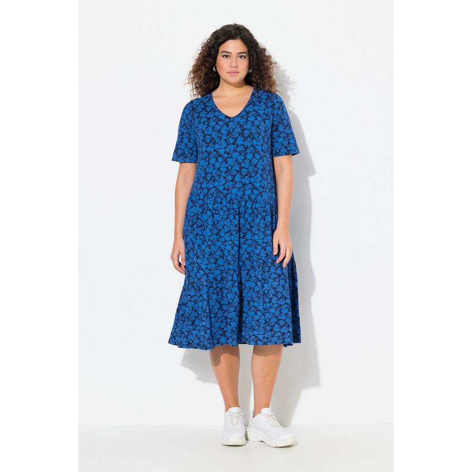 Ulla Popken Jerseykleid Volants A-Linie V-Ausschnitt Halbarm  