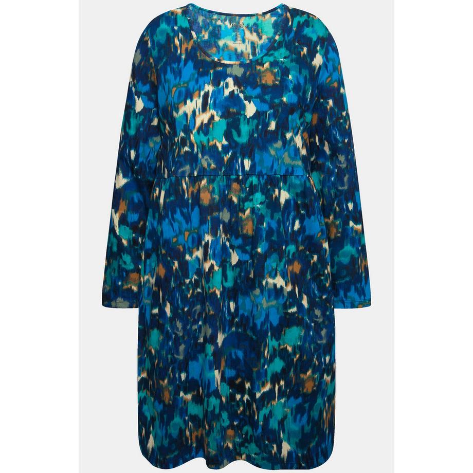 Ulla Popken Robe Jersey Coupe Évasée Col Rond Manches Longues  