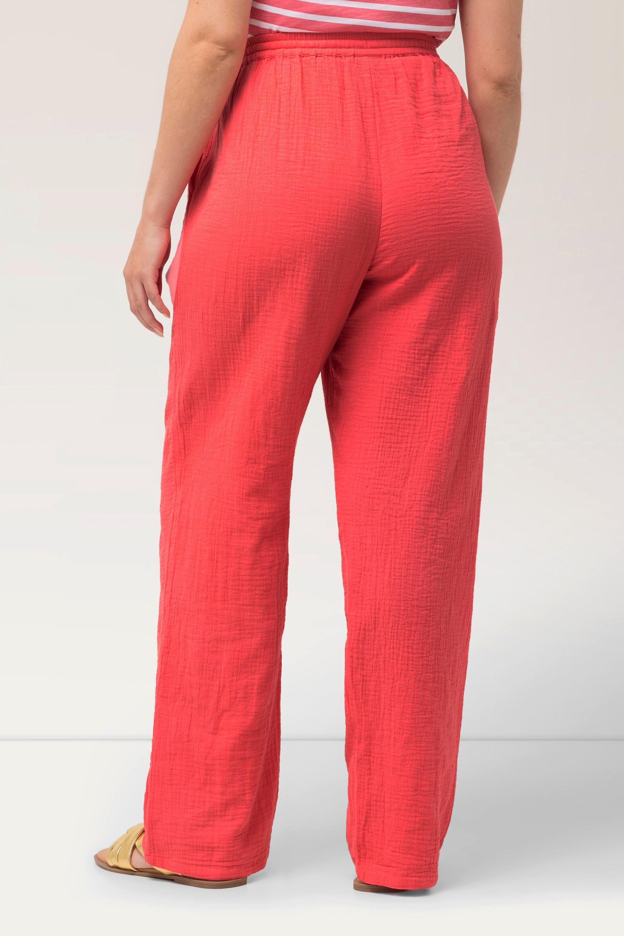 Ulla Popken  Pantaloni modello Rose in mussola con taglio della gamba ampio e cintura elastica 