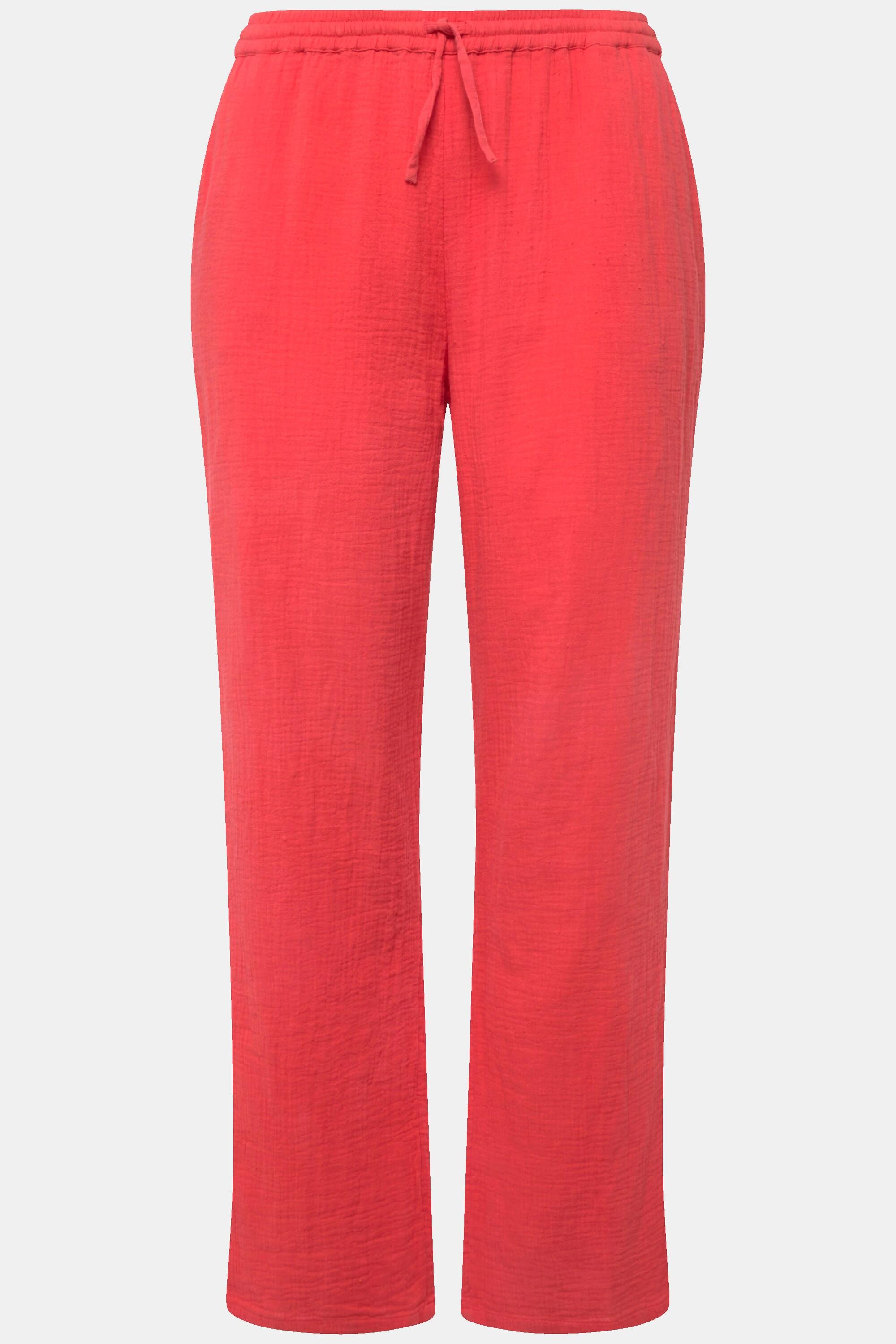 Ulla Popken  Pantaloni modello Rose in mussola con taglio della gamba ampio e cintura elastica 