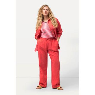 Ulla Popken  Pantaloni modello Rose in mussola con taglio della gamba ampio e cintura elastica 