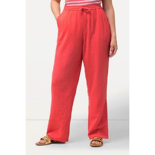 Ulla Popken  Pantaloni modello Rose in mussola con taglio della gamba ampio e cintura elastica 