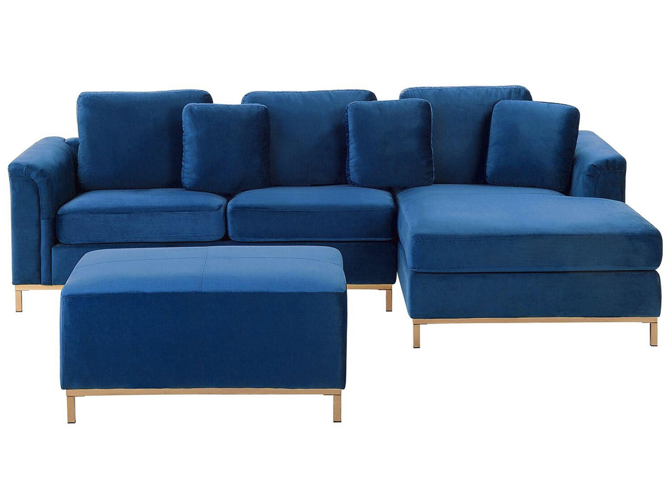 Image of Linksseitiges Ecksofa mit Ottomane aus Samtstoff Modern OSLO Linksseitiges Ecksofa mit Ottomane aus Samtstoff Modern OSLO