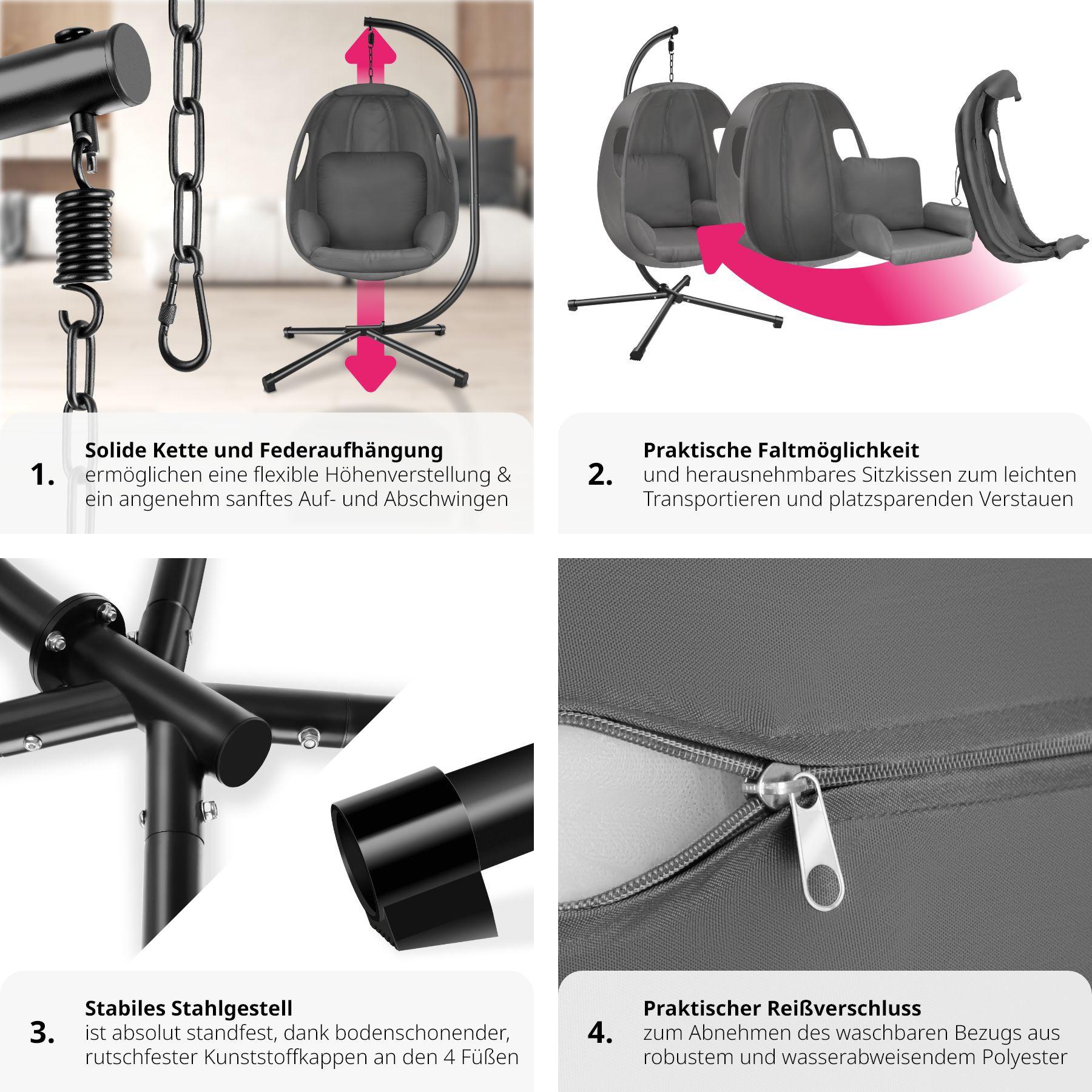 Tectake Hängesessel Anika mit Gestell und Kissen 160kg  