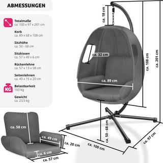 Tectake Hängesessel Anika mit Gestell und Kissen 160kg  