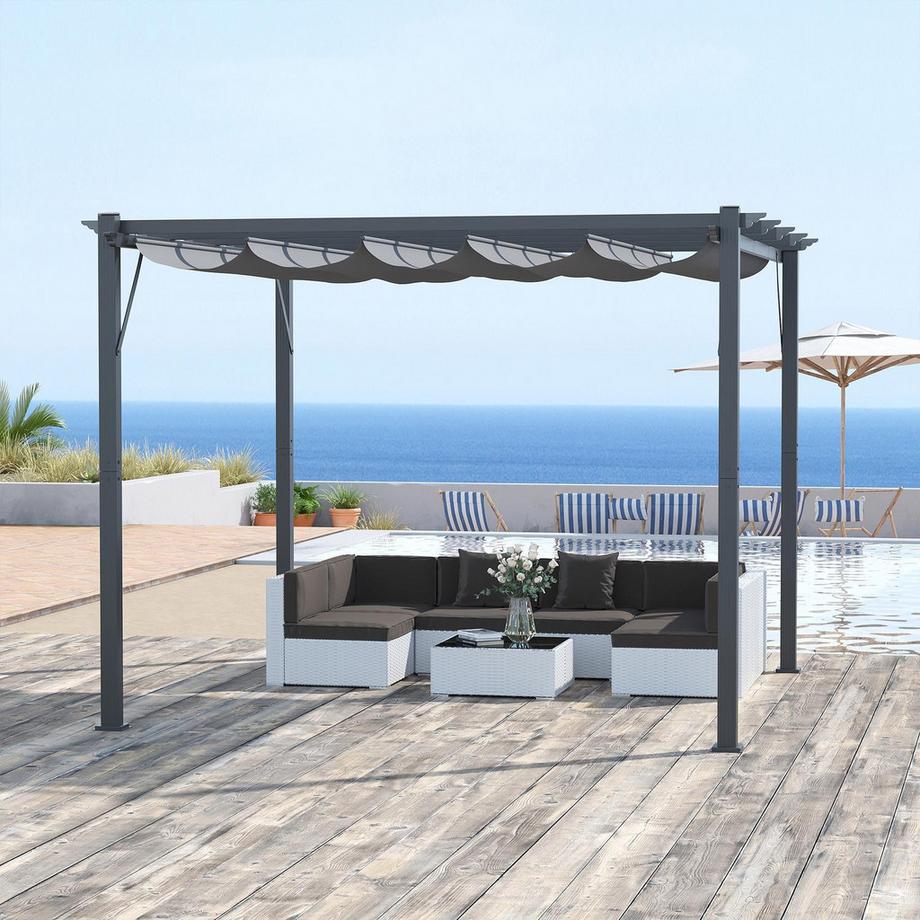 Northio Gazebo Pergola Tettoia Per Patio Con Tetto Scorrevole, Giardino, Alluminio, Grigio Antracite + Grigio Scuro, 3X3X2.23M  