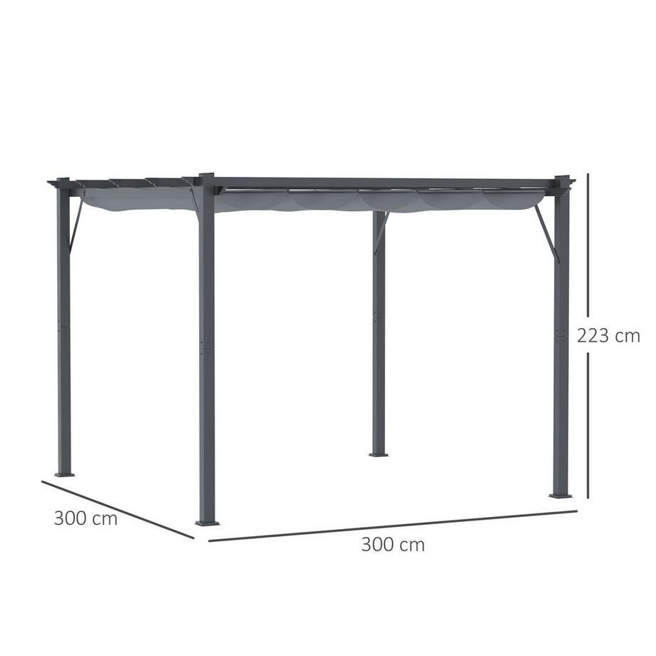 Northio Gazebo Pergola Tettoia Per Patio Con Tetto Scorrevole, Giardino, Alluminio, Grigio Antracite + Grigio Scuro, 3X3X2.23M  