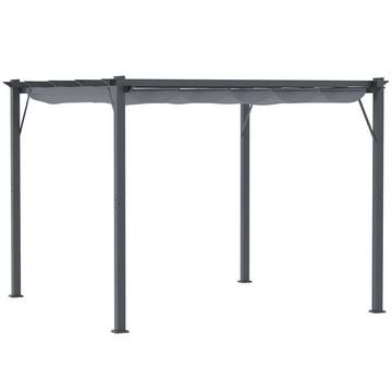 Gazebo Pergola Tettoia Per Patio Con Tetto Scorrevole, Giardino, Alluminio, Grigio Antracite + Grigio Scuro, 3X3X2.23M