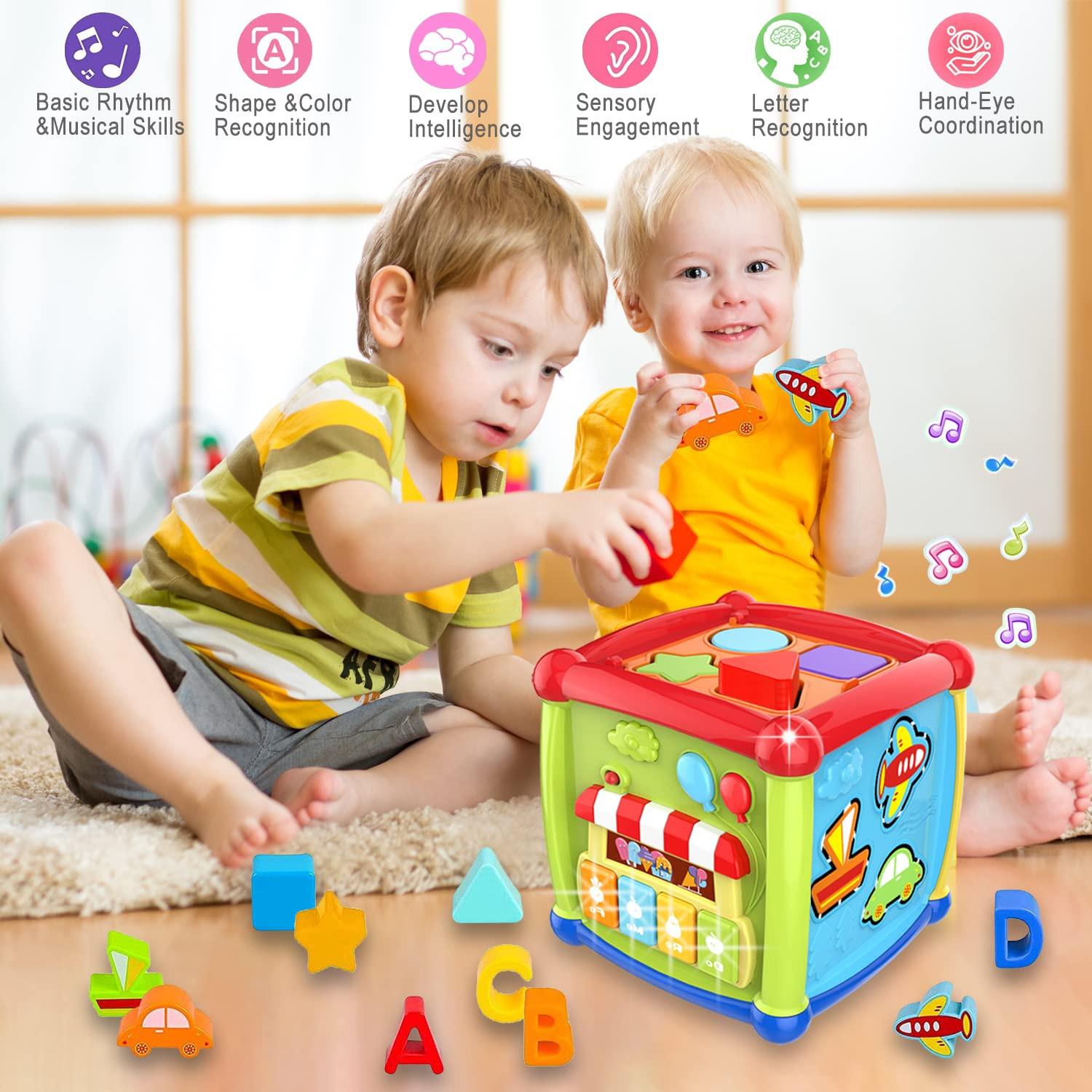 Activity-board  Babyspielzeug 6 in 1 motorische Fähigkeiten Würfel Kinderspielzeug Form Sortierer Klavier Licht Musik 