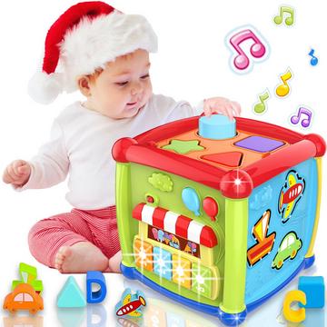 Jouet bébé 6 en 1 cube de motricité jouet enfant trieur de formes piano musique lumineuse