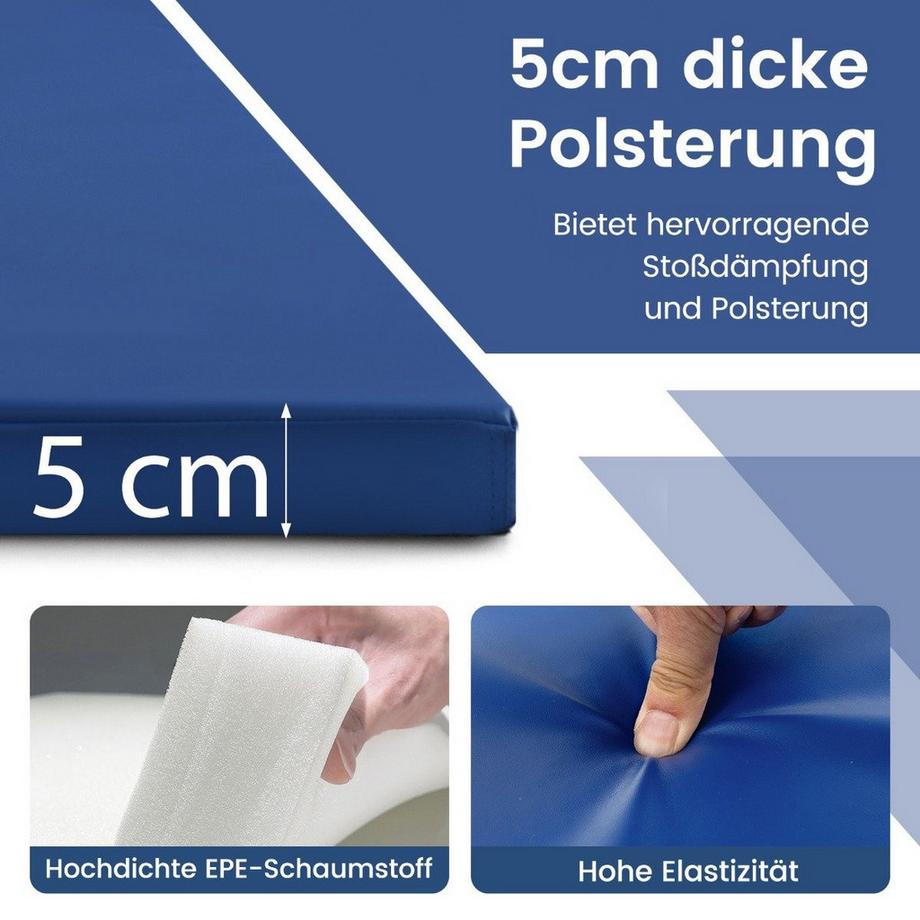 Northix  300 x 117 x 5 cm Tappetino morbido Tappetino da ginnastica Tappetino da ginnastica pieghevole in pelle artificiale blu 