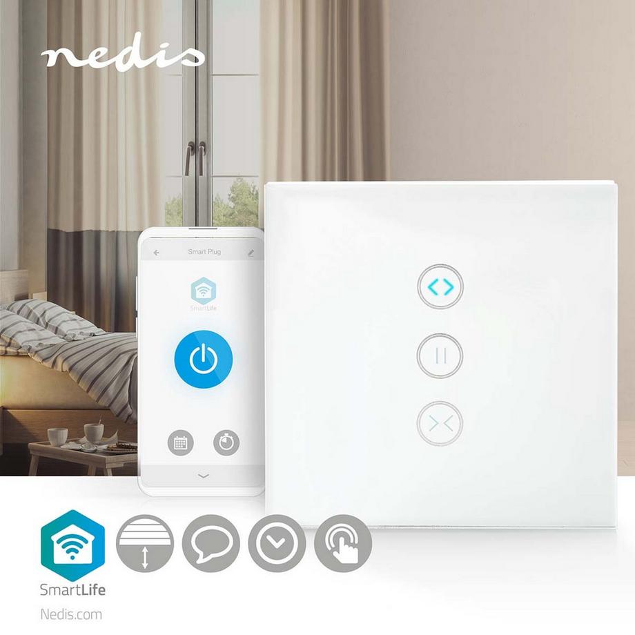Nedis  SmartLife Switch | Wi-Fi | Regenschirm / Vorhang / Jalousie | Wandhalterung | 300 W | Android™ / IOS | Glas | Weiß 