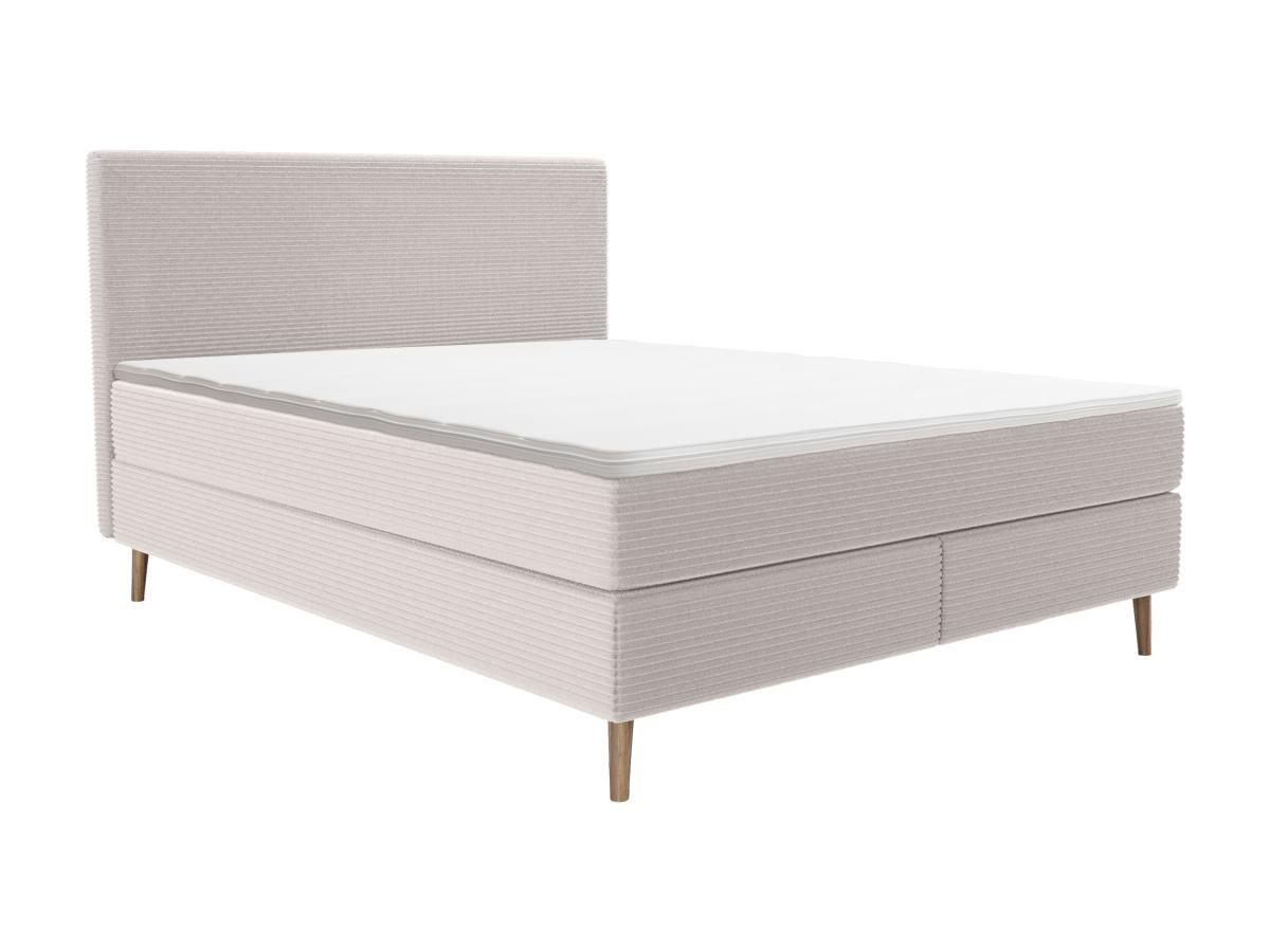 Ysmée Ensemble complet boxspring tête de lit + sommier + matelas + surmatelas - 160 x 200 cm - Velours côtelé - Beige - NARA de YSMÉE  