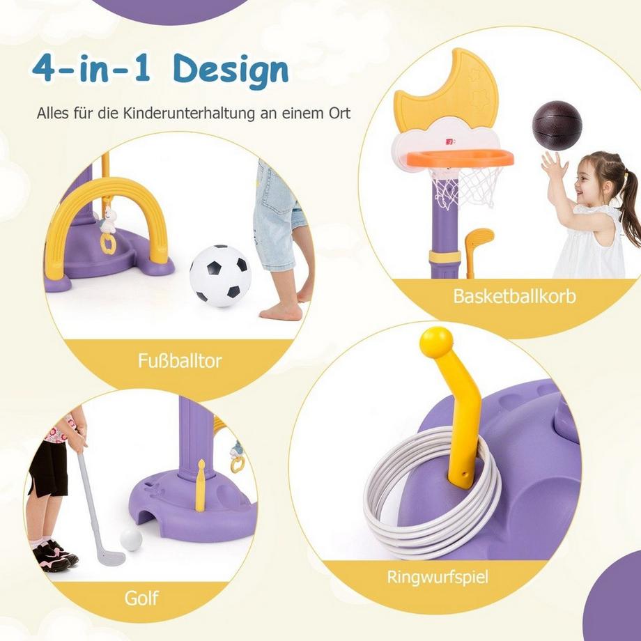 Northix  4 in 1 Kinder Basketballkorb Set mit Basketball & Fußball & Ringwurf Basketballständer Gelb 