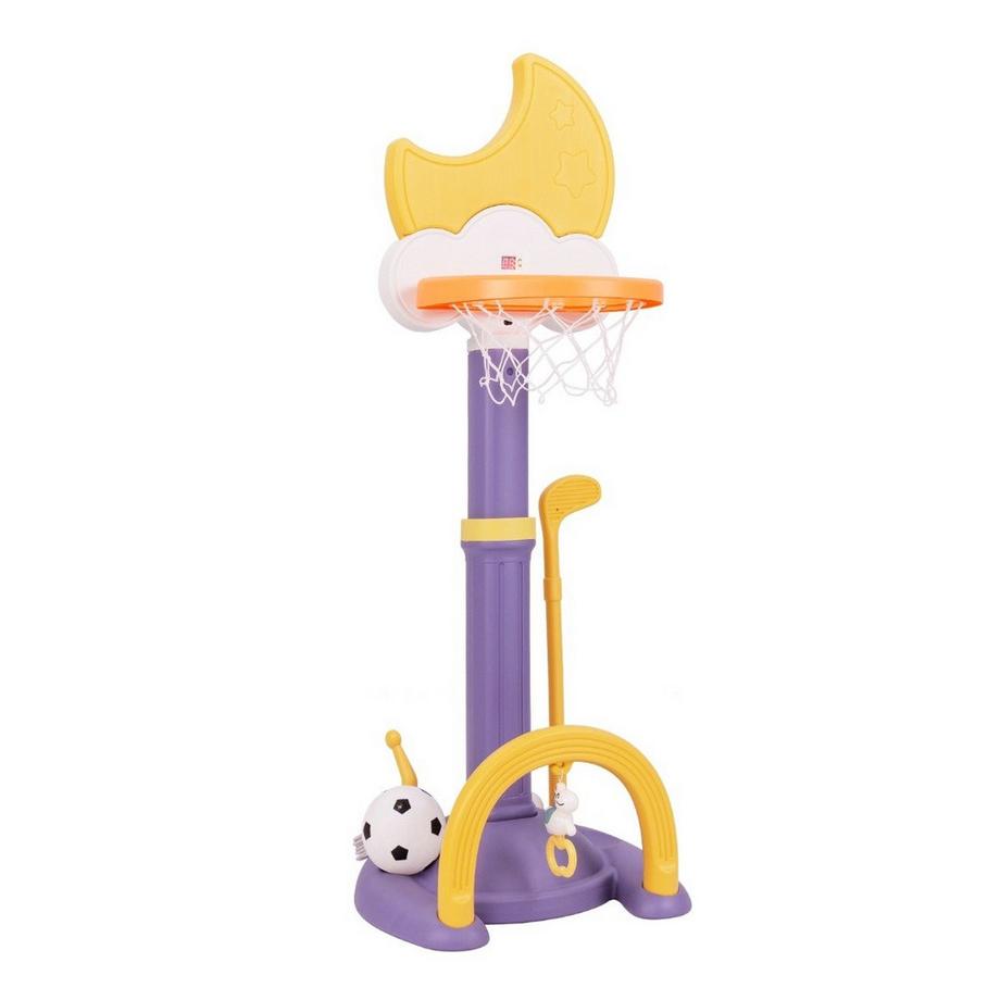 Northix  4 in 1 Kinder Basketballkorb Set mit Basketball & Fußball & Ringwurf Basketballständer Gelb 