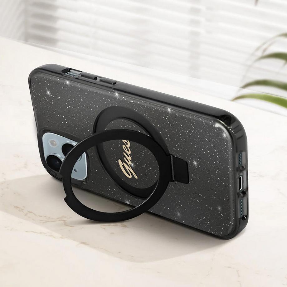 GUESS  Coque Magsafe iPhone 15 TPU Ring Stand 