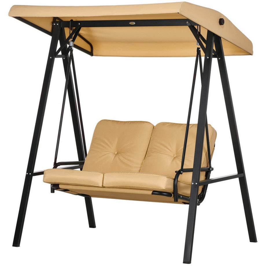 Outsuuny Hollywoodschaukel 3-Sitzer Gartenschaukel mit verstellbarem Sonnendach, Schaukelbank belast bis 220kg, Gartenliege für Garten, Terrasse, 138 x 106 x 174 cm, Beige