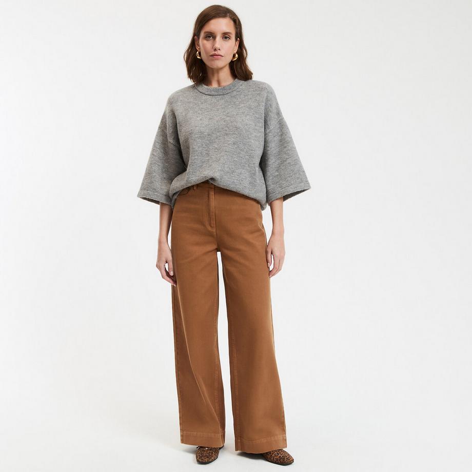 La Redoute Collections Pantalon large taille haute en twill de coton  