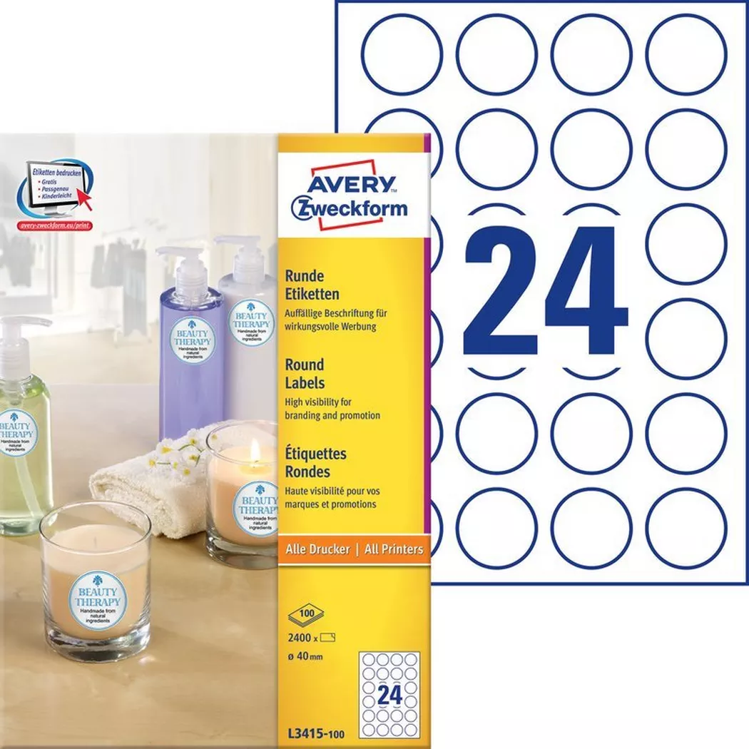 Avery-Zweckform – AVERY ZWECKFORM Etiketten 40mm, 2400 Stück, One Size, Weiss