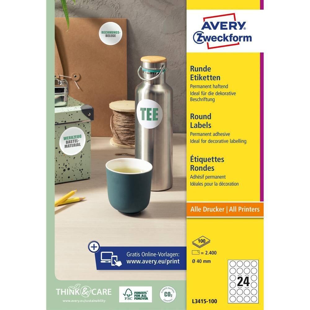 Avery-Zweckform Etichetta universale Ø 40 mm Carta Bianco 2400 pz. A tenuta permanente Stampante a getto d'inc  