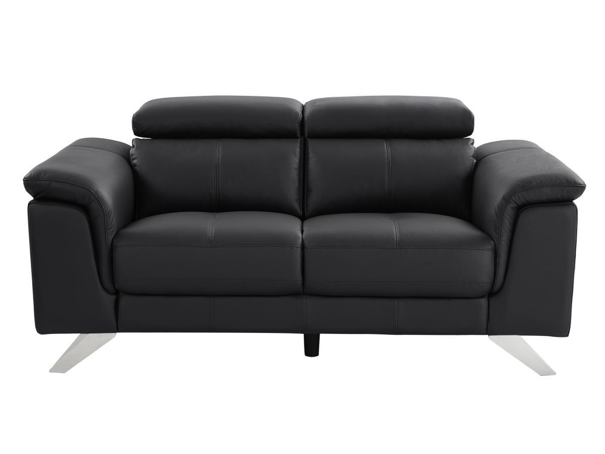 Vente-unique Sofa 2-Sitzer - Rindsleder - Schwarz - BREYT II  