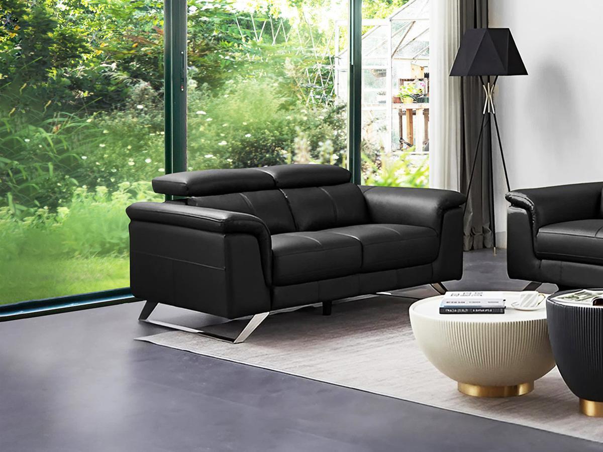 Vente-unique Sofa 2-Sitzer - Rindsleder - Schwarz - BREYT II  