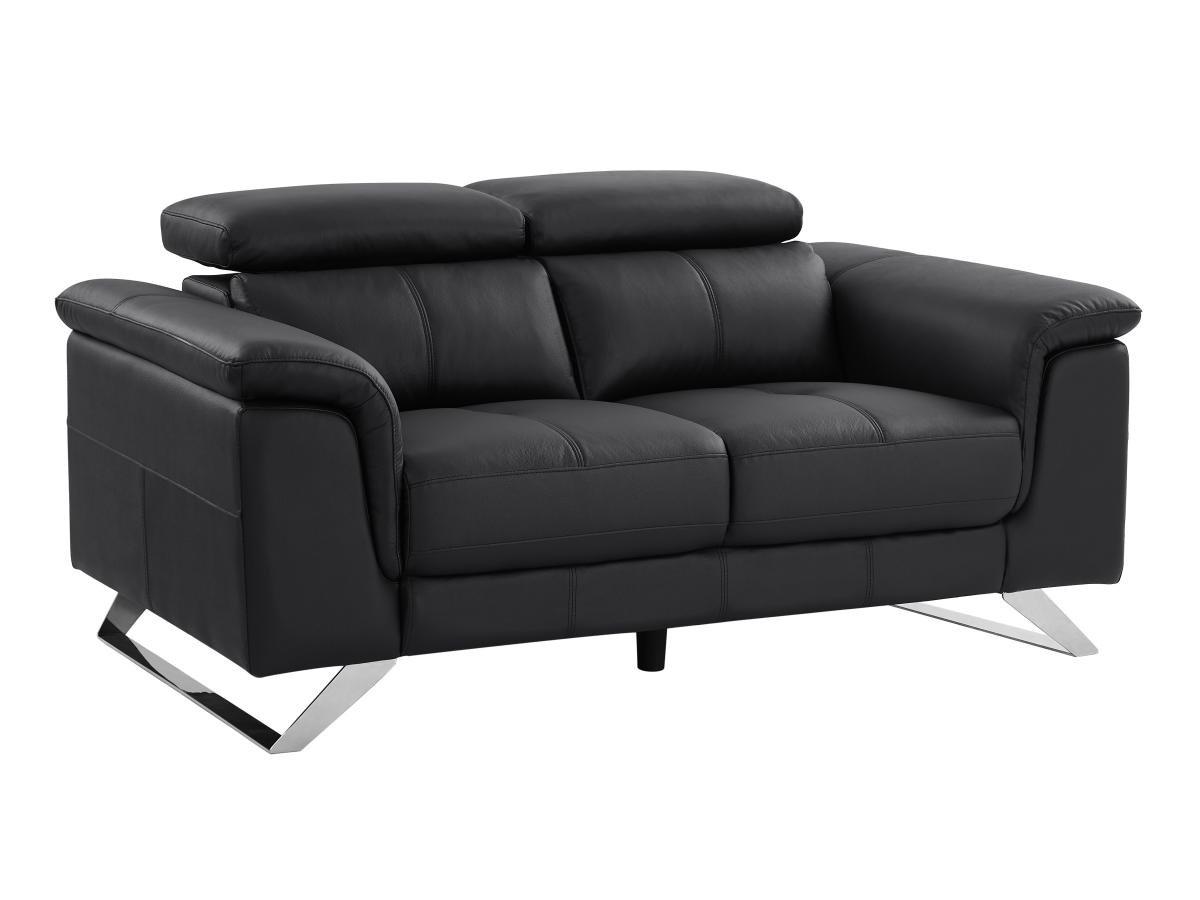 Vente-unique Sofa 2-Sitzer - Rindsleder - Schwarz - BREYT II  