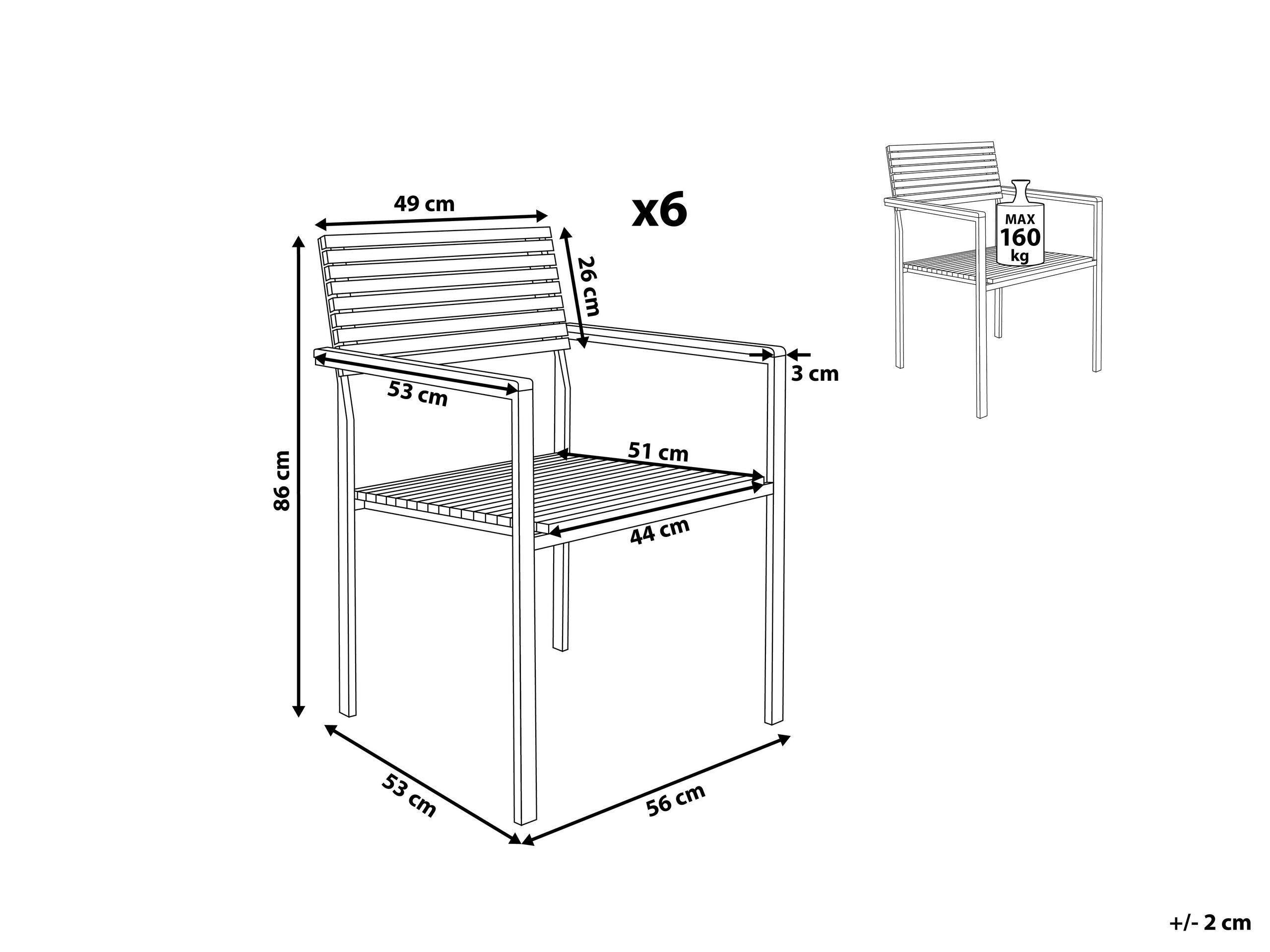 Beliani Lot de 6 chaises en Teck Moderne VIAREGGIO  