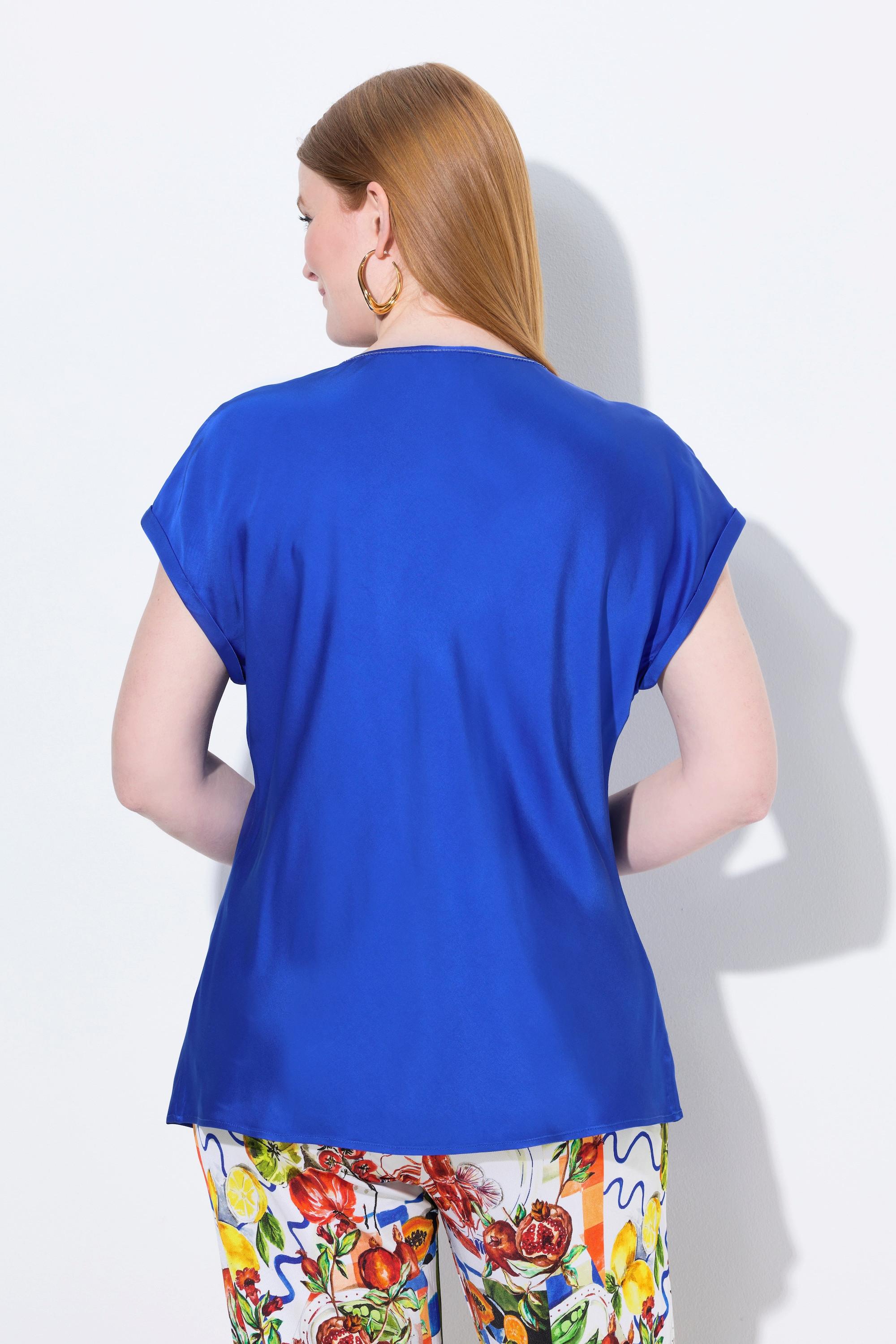 Ulla Popken Blusa classica smanicata in raso Scollo a girocollo  