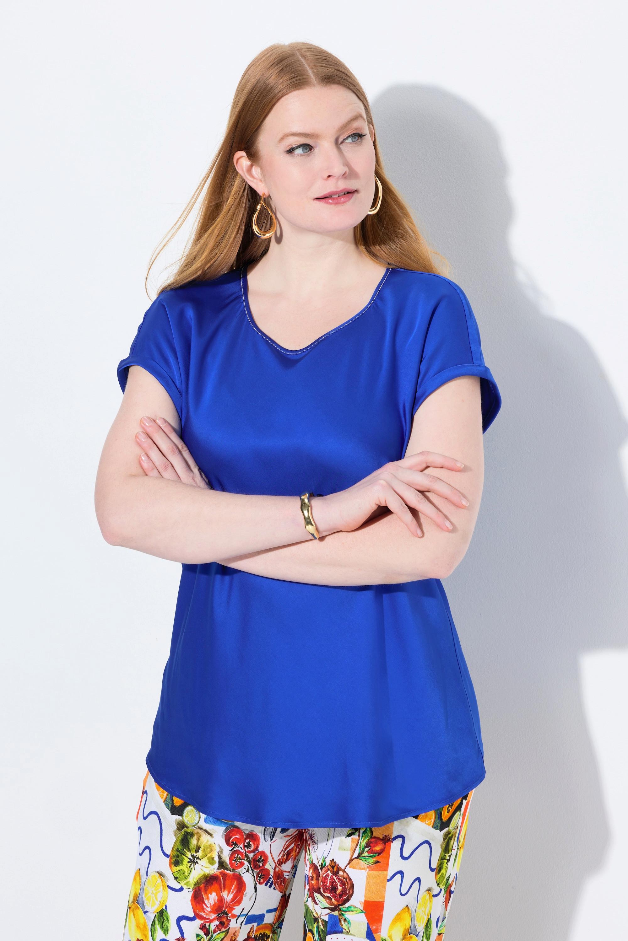 Ulla Popken Blusa classica smanicata in raso Scollo a girocollo  