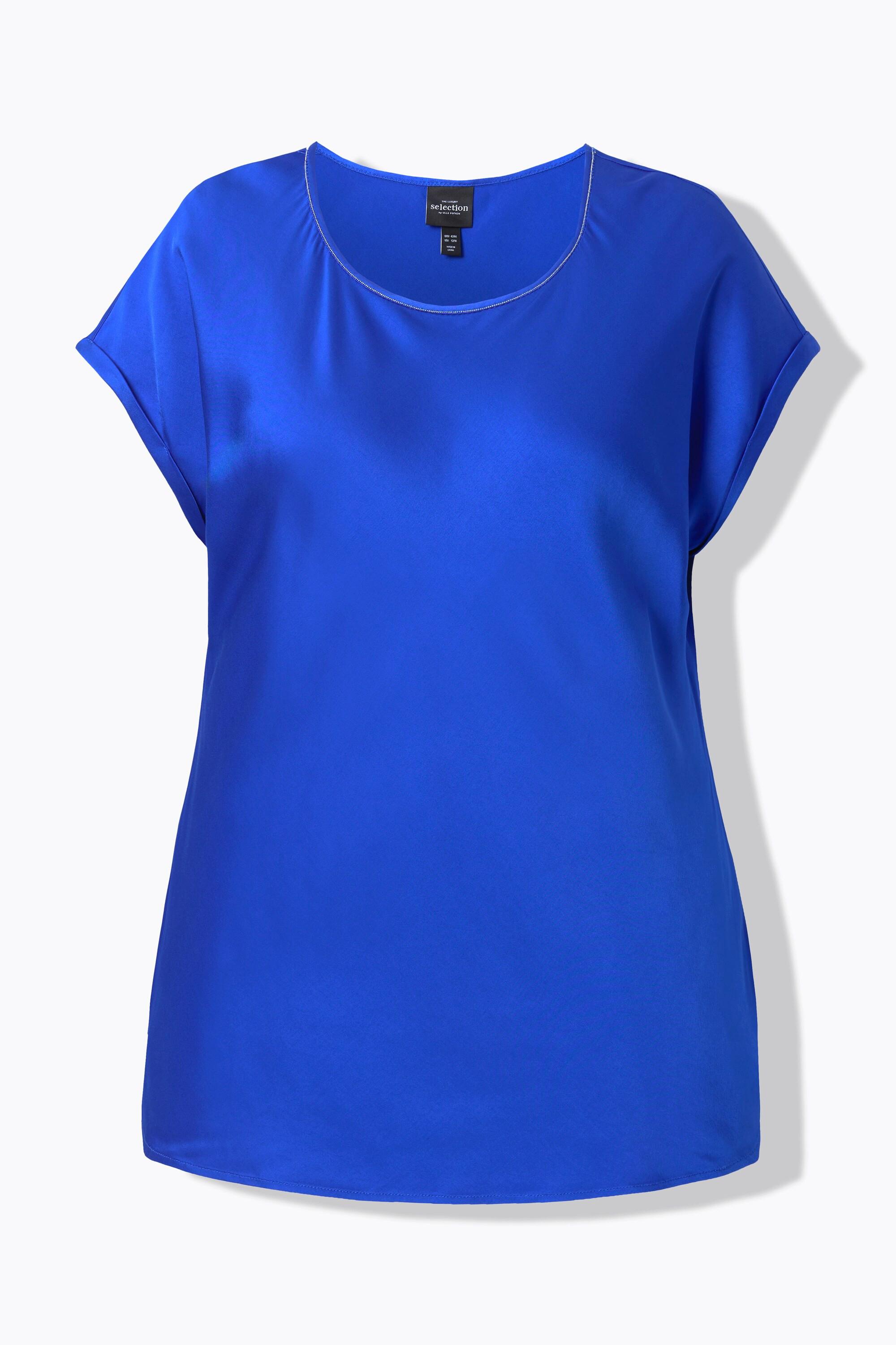 Ulla Popken Blusa classica smanicata in raso Scollo a girocollo  