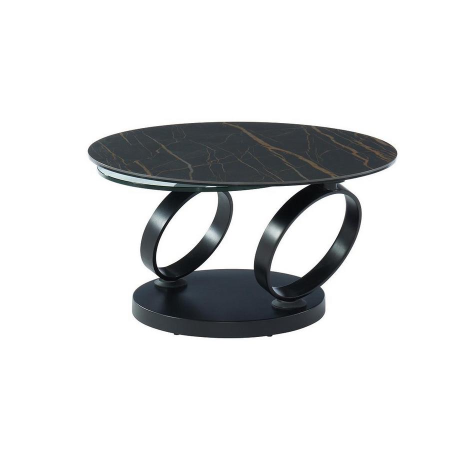 Vente-unique Table basse avec plateaux pivotants JOLINE Céramique verre trempé Effet marbre  