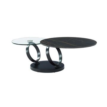Table basse avec plateaux pivotants JOLINE Céramique verre trempé Effet marbre